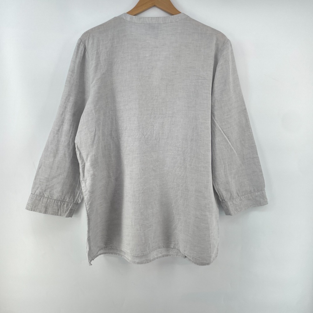 Chicos 3 Tunic Top Women XL Linen Bld Embellished Gray Coastal Chic Quiet Luxury - Picture 2 of 7
